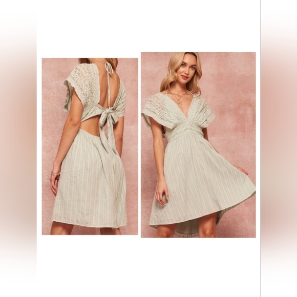 Promesa Dresses & Skirts - Promesa Saving Grace Sage Green High Low Above Knee Boho Halter Dress S Feminine